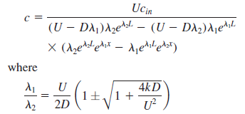 The following differential equation describes the steady state concentration of