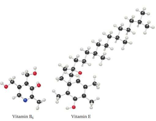 The structures of vitamins E and B6 are shown below.