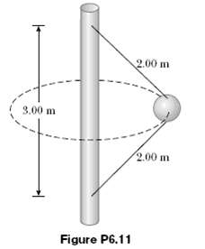 A 4.00-kg object is attached to a vertical rod by two strings,