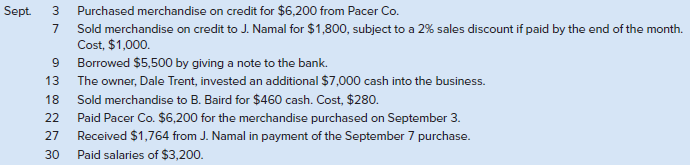 Purchased merchandise on credit for $6,200 from Pacer Co. Sold merchandise on credit to J. Namal for $1,800, subject to 