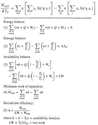 Ση Σin(y)-Σn Σx h(yx) W min RTo out in Energy balance: (1) Σ ot +0+W)-oh+ 0+ W) -0 rat of in Entropy balance: ωΣ