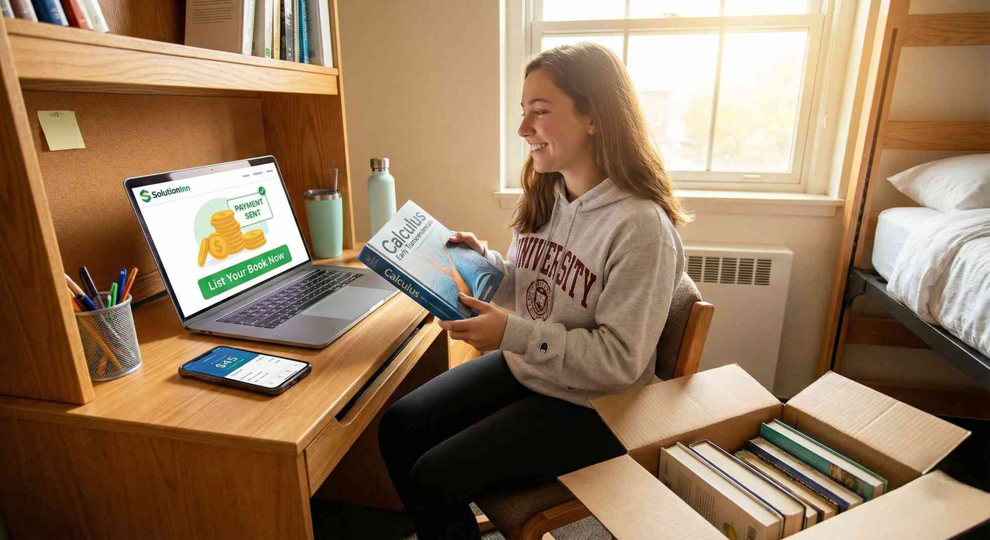 Students holding books with money icons